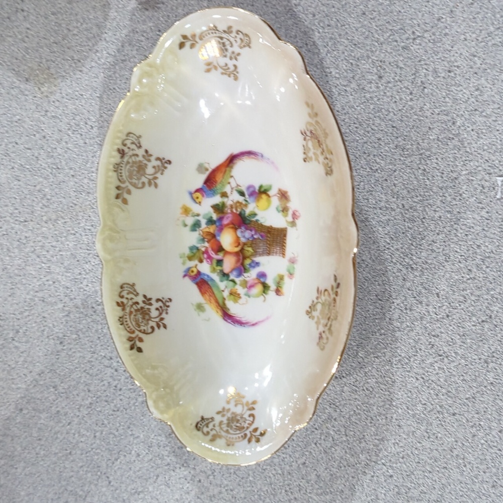 Schumann Arzberg Bavaria Hand Painted Relish/Candy bowl-Pheasant and Fruit